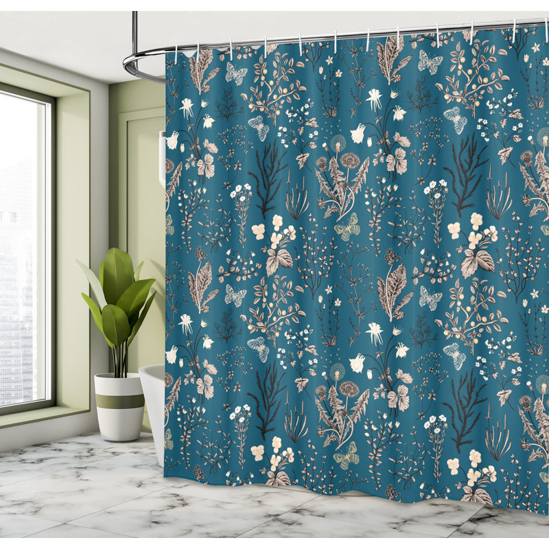 Rideau de douche simple et crochets Mixed, H 69 po x l 84 po, Bleu pétrole
