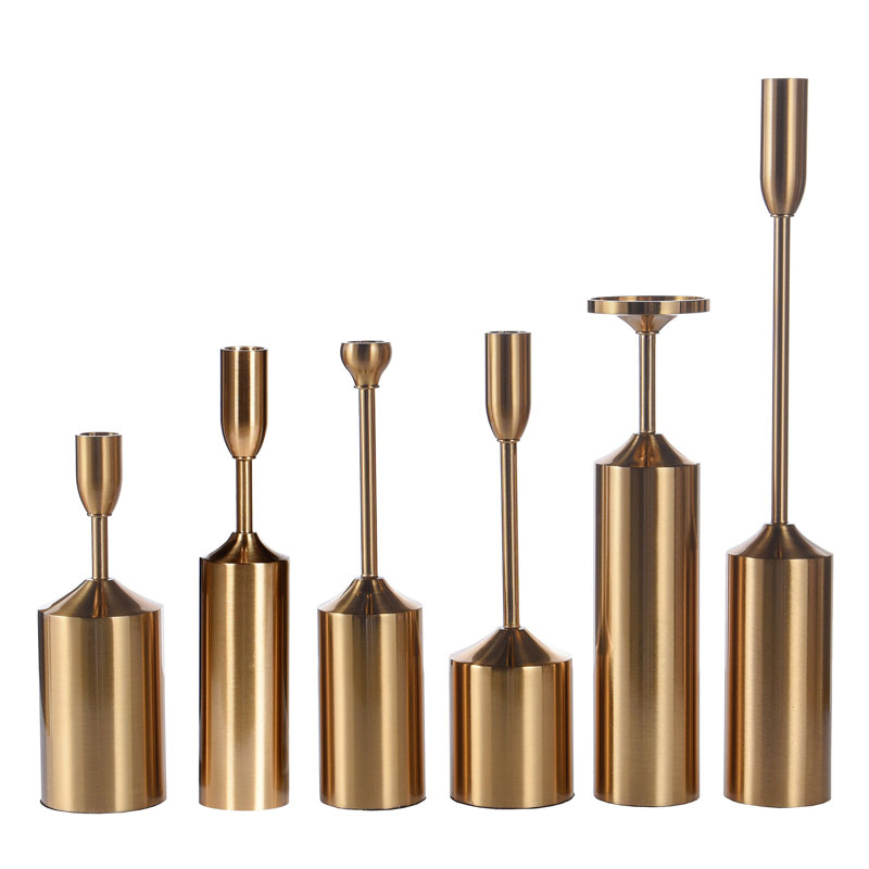 Contemporary Brass Plated 15.7'' Tapered & Pillar Candlestick Set
