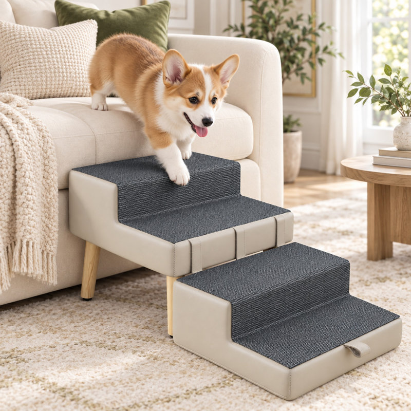 4-Step Foldable Dog Stairs with Wood Frame for Small Pets