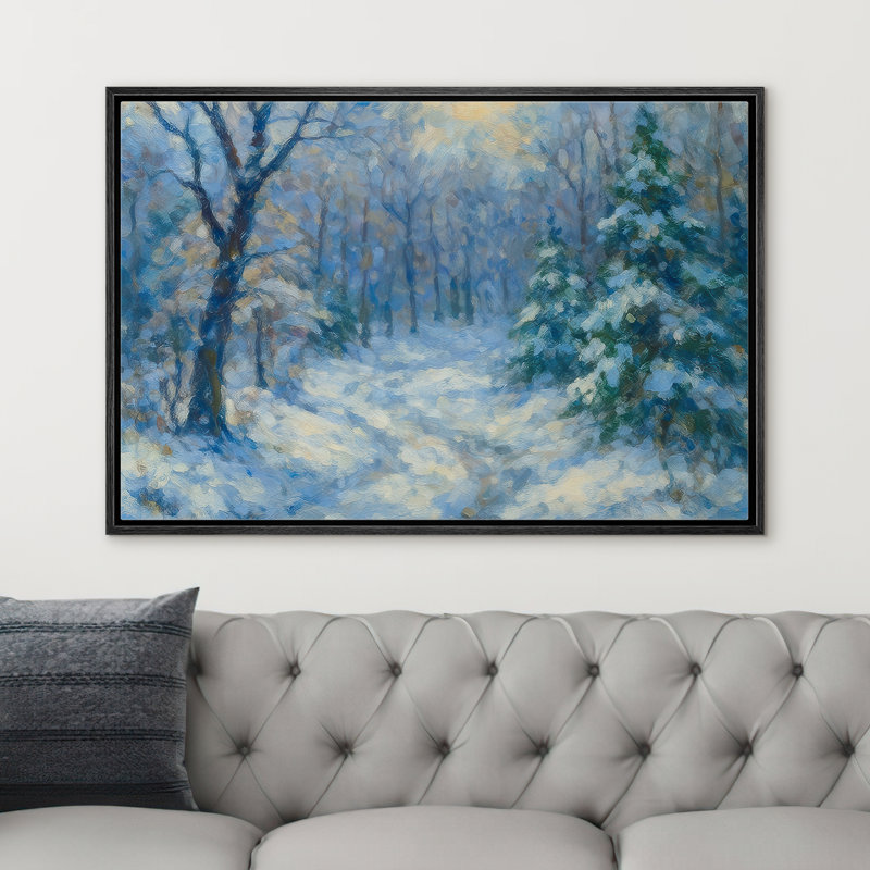 «Blue Winter Forest Path», reproduction d'art encadrée sur toile encadrée, H 16 po x l 24 po x P 1,5 po, Noir