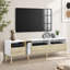 Meuble télé moderne avec 3 tiroirs et tablettes ouvertes, centre de divertissement pour téléviseurs de 80 po ou moins, conception de couleur assortie