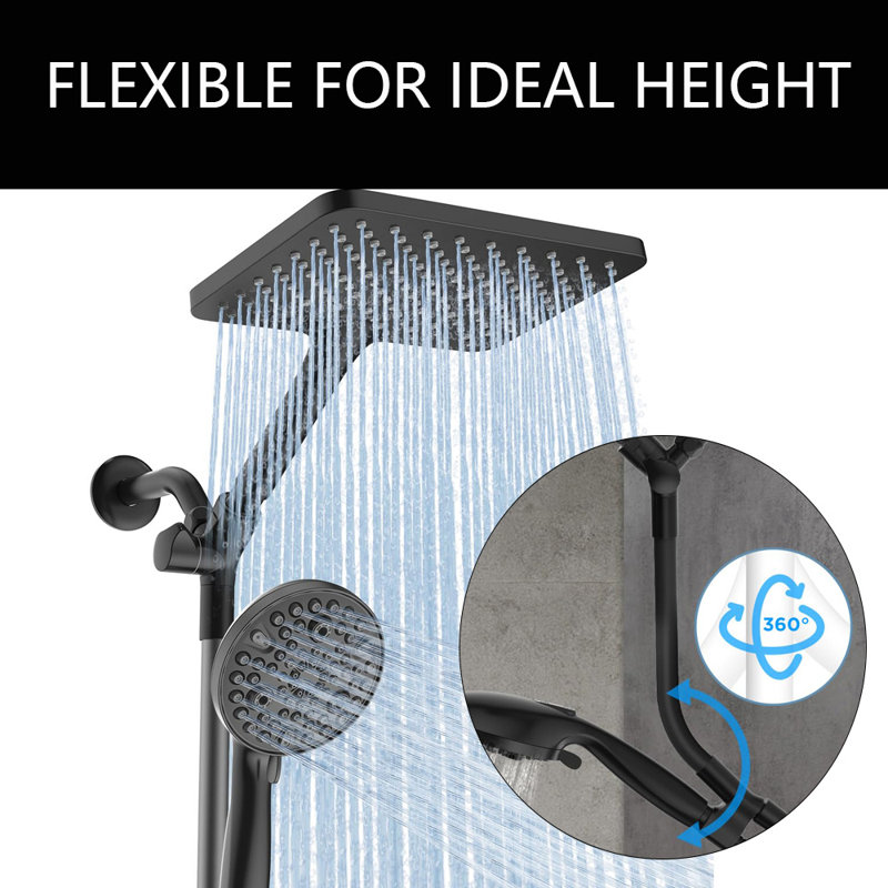 Dual Handheld Shower Head Combo,Rainfall Shower Head And 10 Modes High Pressure Hand Held Showerhead, Black