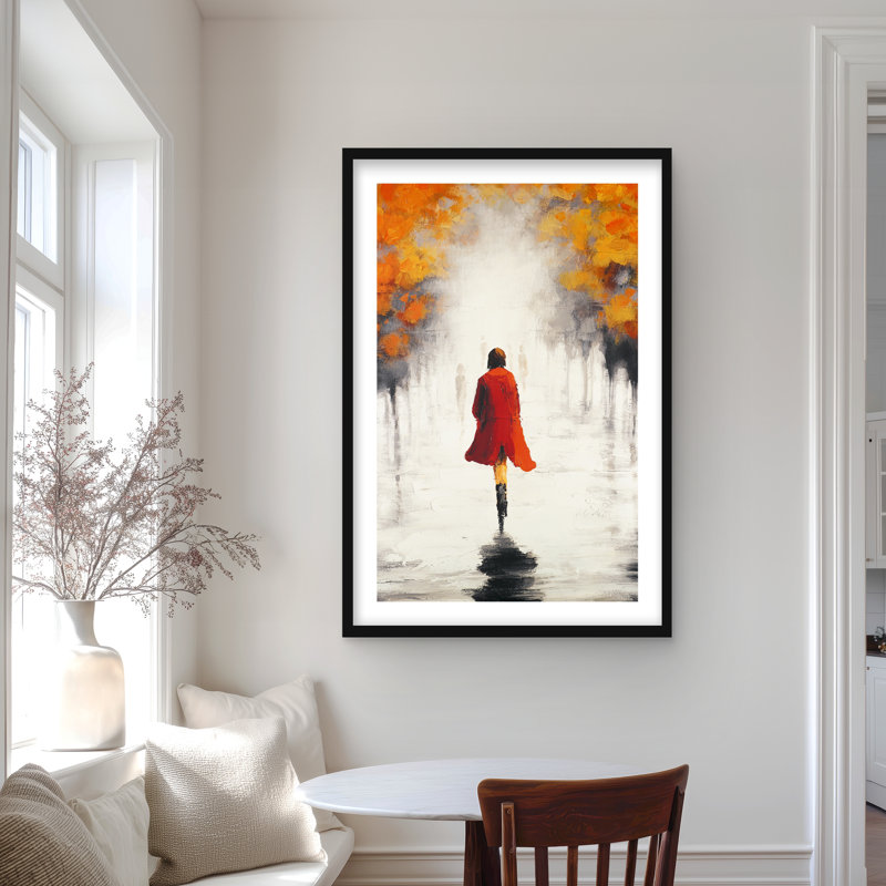 Femme avec un manteau rouge par Fall - décor d'arbres de salon