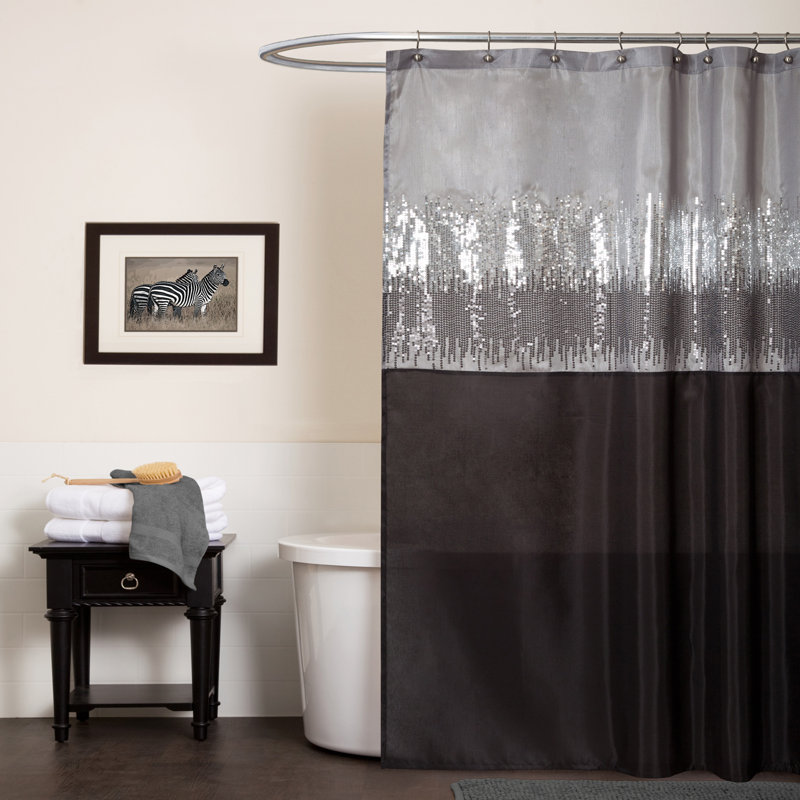 Pruneda Polyester Shower Curtain, 183cm W x 183cm L, Black/Grey