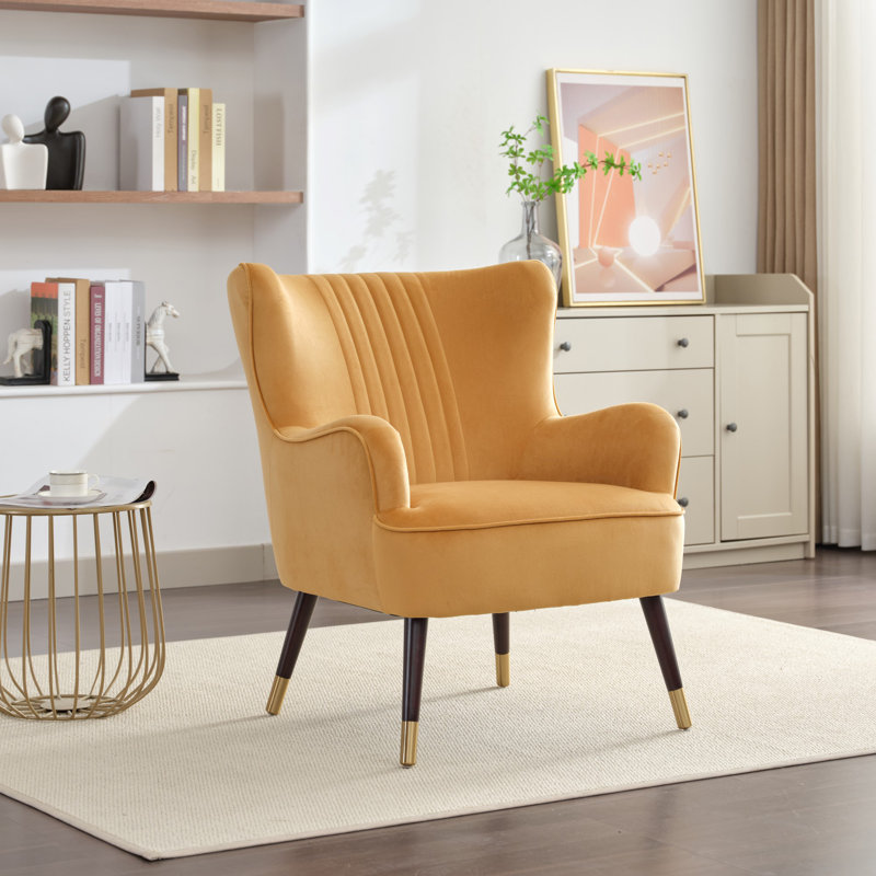 Dawe Velvet Wingback Chair, Yellow