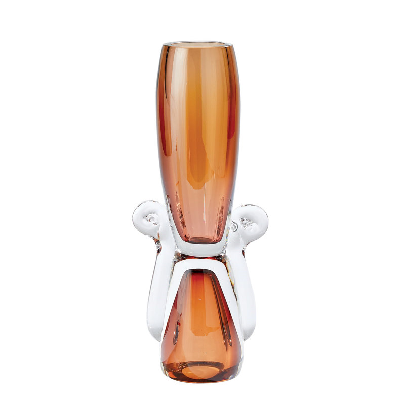 Lydia Handmade Glass Table Vase, Amber/Clear, 18" H x 7.5" W x 4.5" D