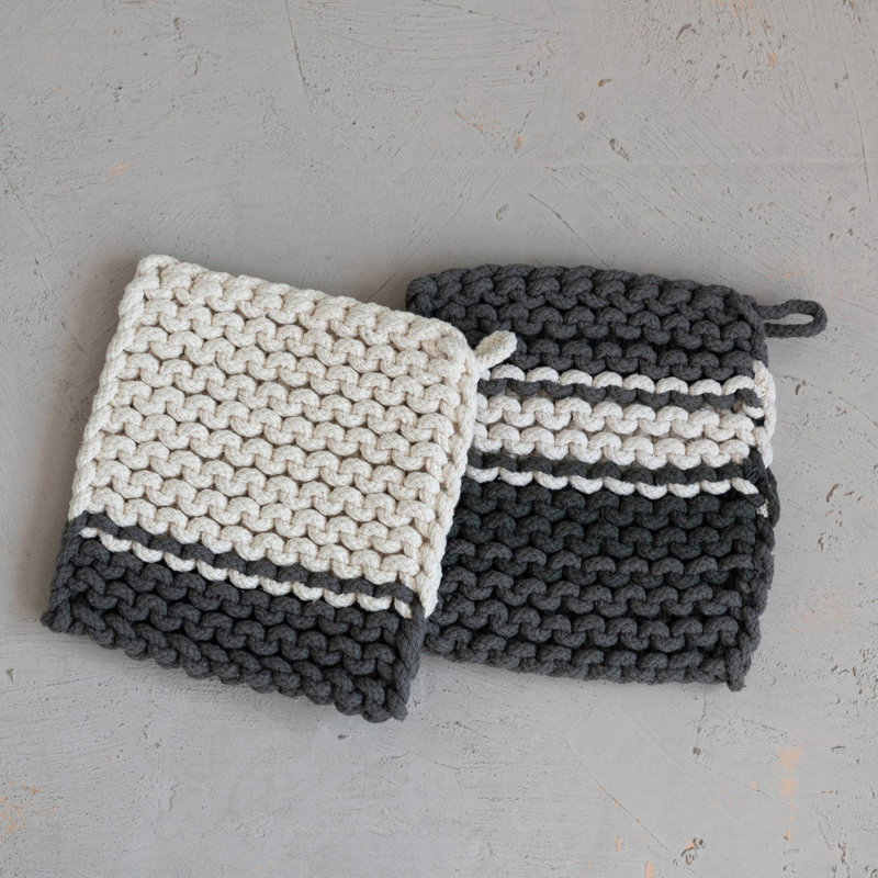 Creative Co-Op Crochet Collection Cotton Potholder Set