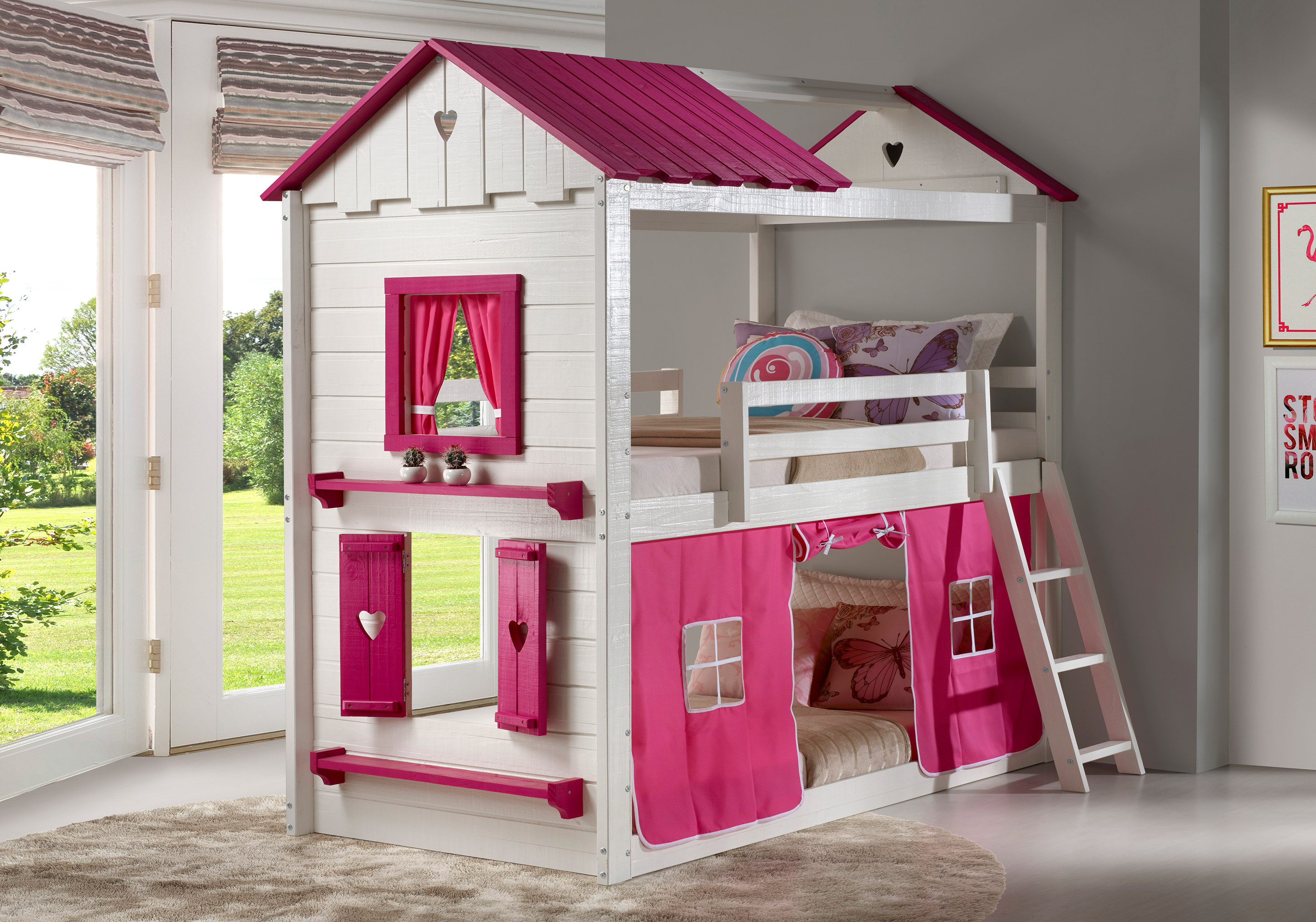 bunk bed with tent underneath