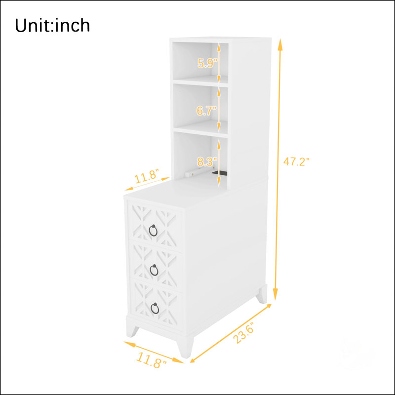 Table de bout avec 3 tiroirs, Blanc