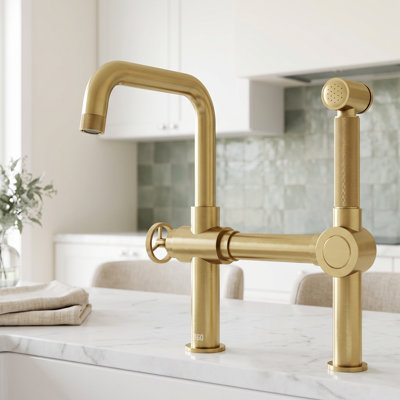 Cass 13 in. H Single-Handle High-Arc Widespread Bridge Kitchen Faucet with Pull-Out Side Sprayer