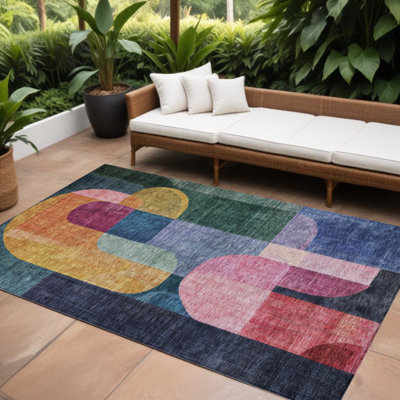 Tapis d'extérieur lavable 10 pi x 14 pi vert cuivre et rose