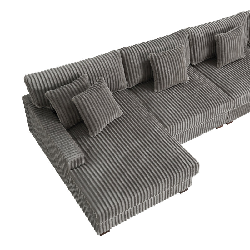 4 Seater Seating Component, Light Grey Faux Fur