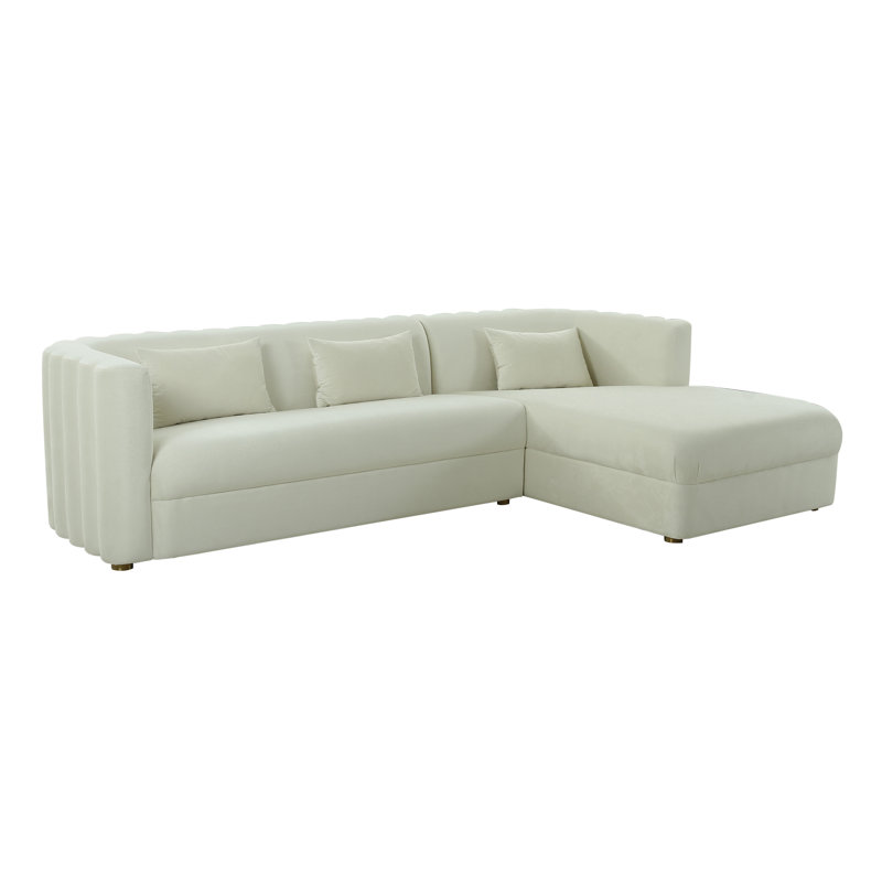 Tov Furniture Callie Cream Velvet Sectional - RAF, White Velvet, Right Hand Facing