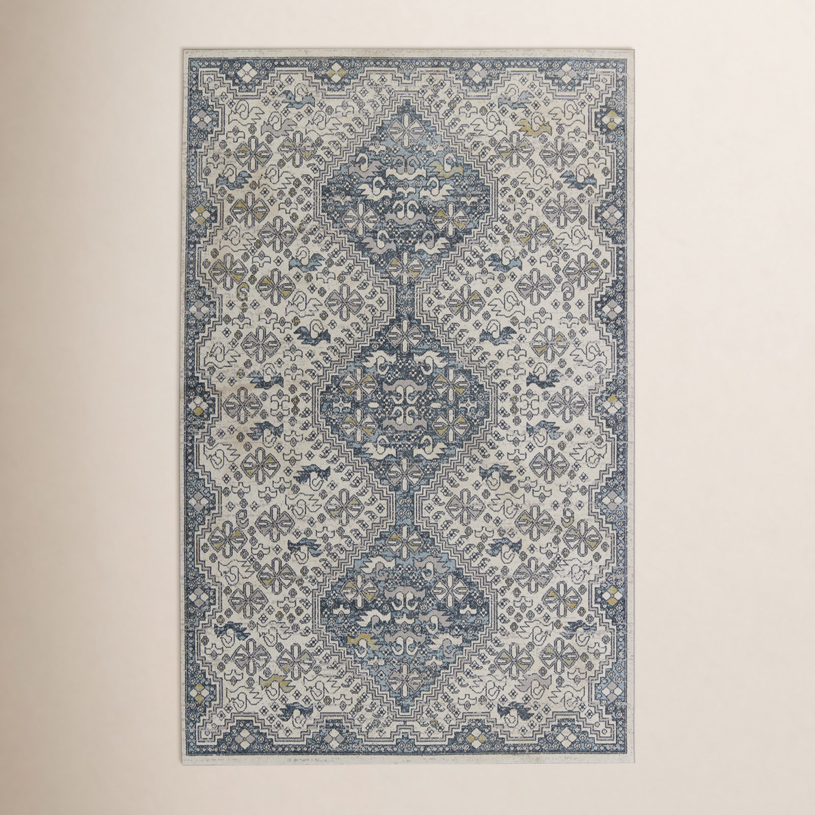 Phoebe Cream Blue Machine Washable Oriental Rug, Rectangle 9' x 12'