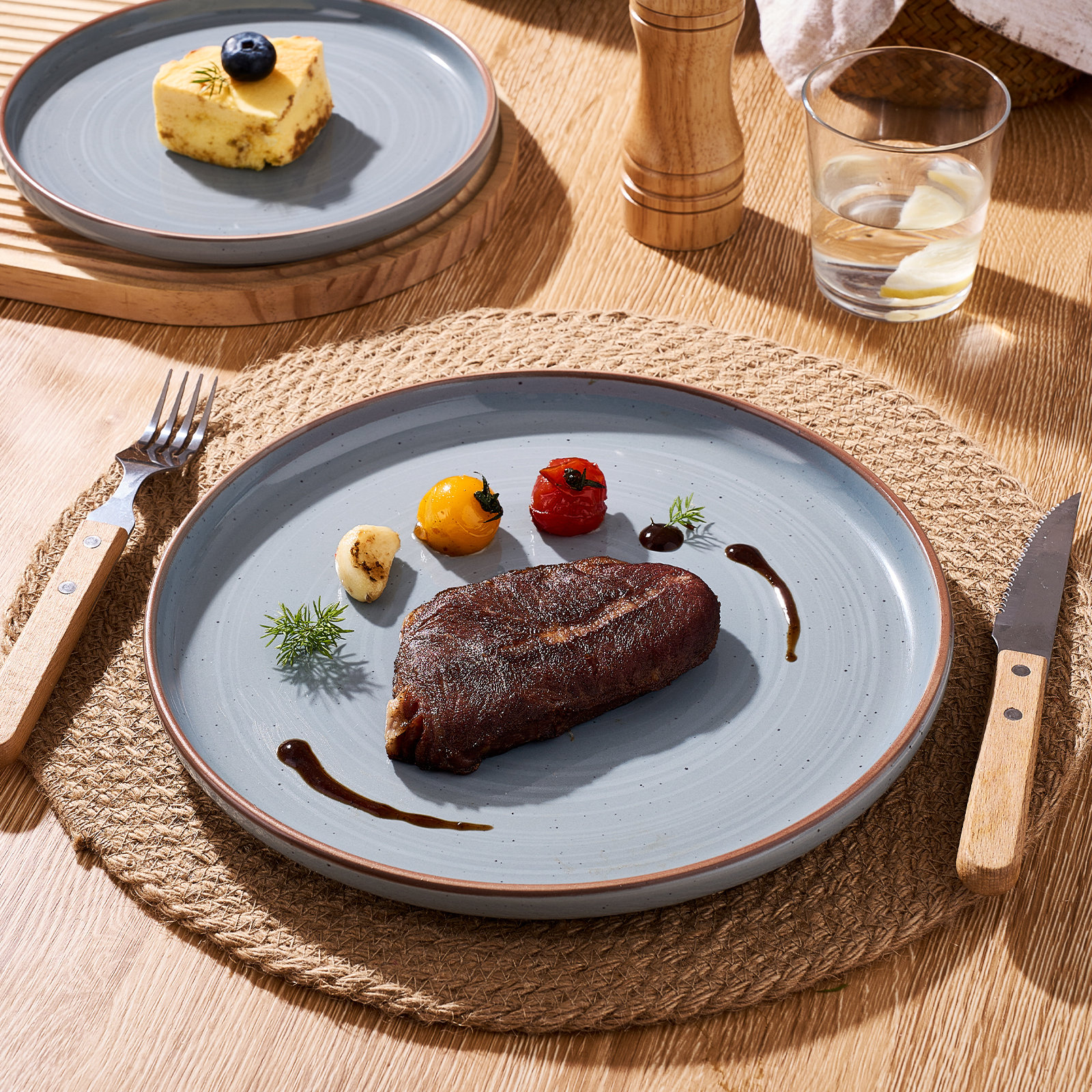 Stoneware Dinnerware Set, Bluish-Gray