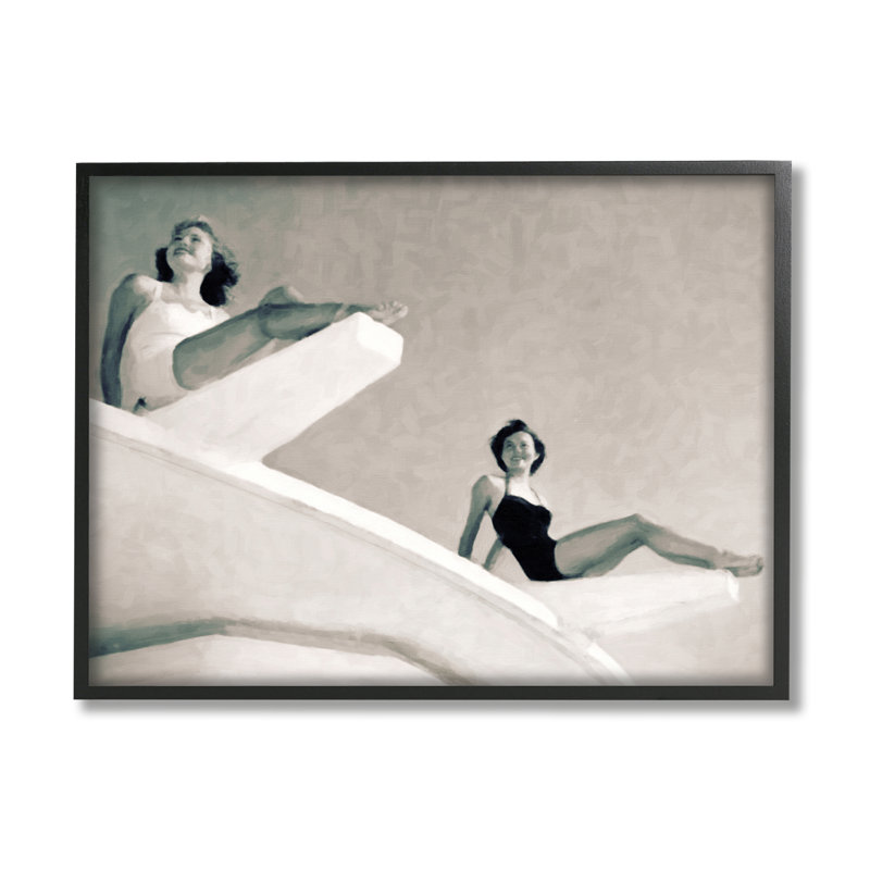 «Girls on Diving Boards» encadré sur bois par Graffi *, photographie de Tee Studios, Giclée encadrée noir minuit