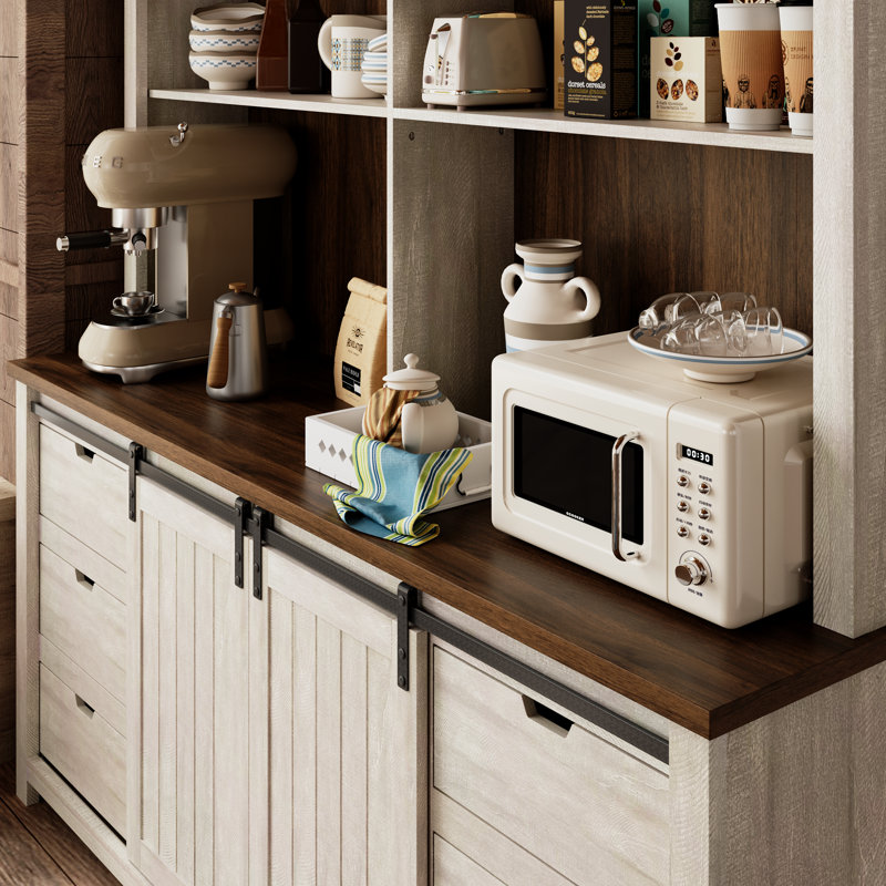 Display Cabinet With Partitions And Six Drawers,78.8" Farmhouse Pantry For Kitchen, Dining Rooms