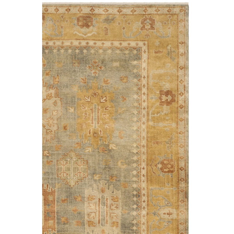 Oushak Oriental Hand-Knotted Wool Gray/Gold Area Rug, Rectangle 6' x 9'