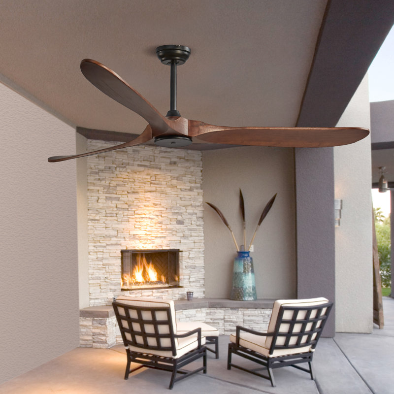72" Wood Blade Ceiling Fan No Light Remote Control Reversible DC Motor, Walnut