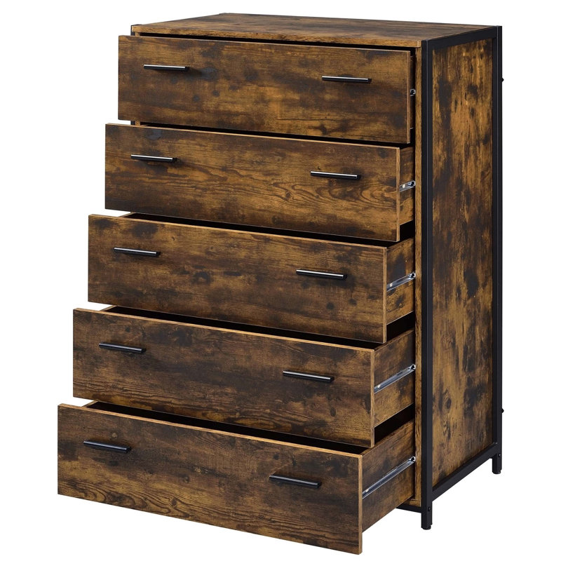 Commode rustique en chêne avec 5 tiroirs