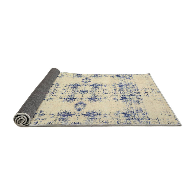 Tapis contemporain beige / bleu, Rond 8 pi