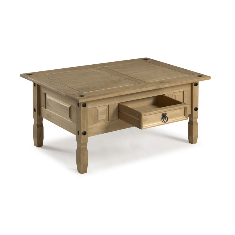Palmea Solid Wood Four Leg Coffee Table with Storage, Brown