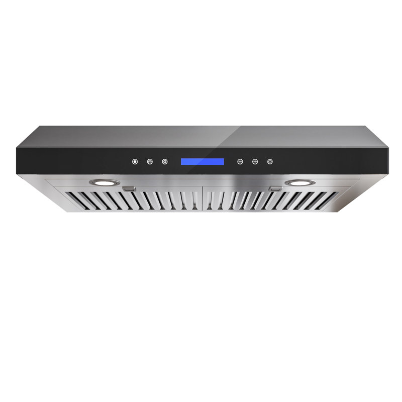 30" 900 CFM Ducted Under Cabinet Range Hood Black Tempered Glass Quiet 4 Speed Gesture Remote and Touch Panel Control with LED Lights