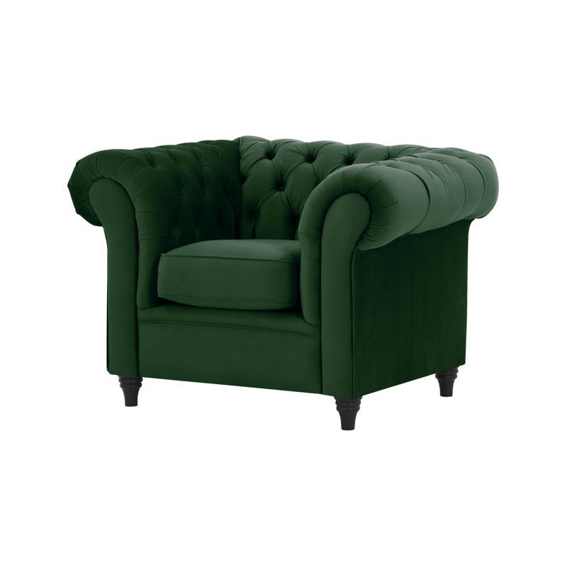 Upholstered Chesterfield Chair, Dark Green