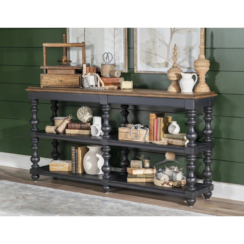 Country Living Vintage Market Turned Bobbin Leg Console Table (2 Open Shelves), Black