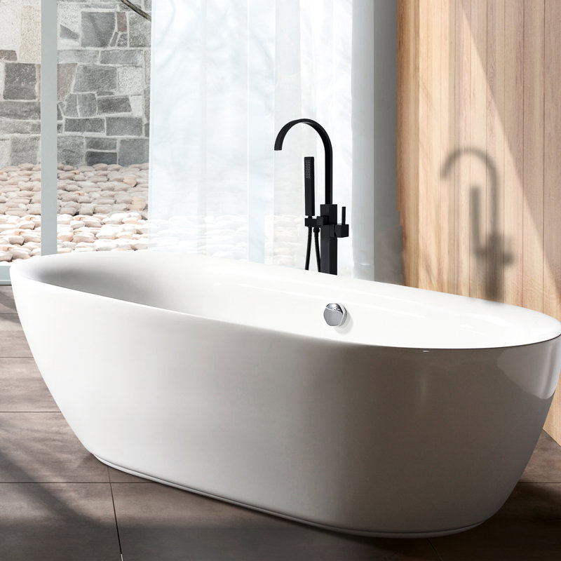 Robinet de baignoire autoportant noir mat avec pomme de douche à main portative incluse