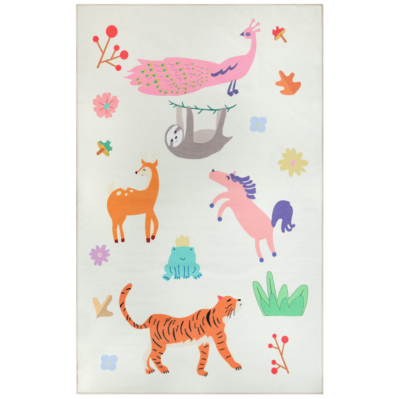 Tapis antidérapant lavable pour chambre d'enfant Animal Safari, Rectangle de 5 pi x 8 pi