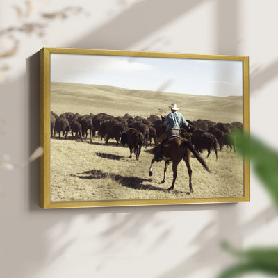 Bison Roundup -Framed Print - Restickable