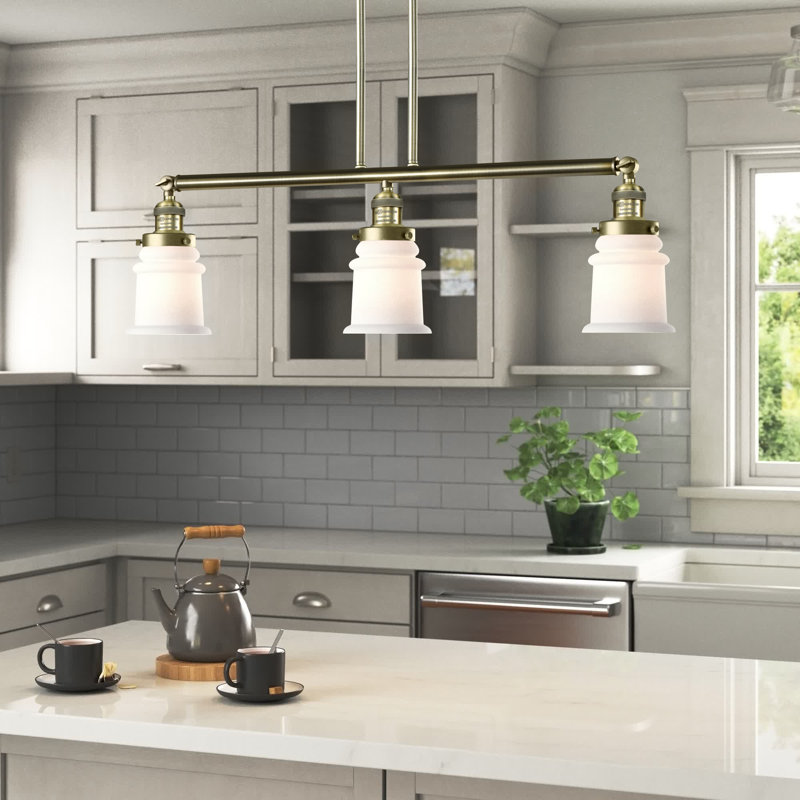Luminaire suspendu linéaire à 3 lumières pour îlot de cuisine Alexandira, Boîtier blanc mat, Ampoule DEL 6 watts Vinage