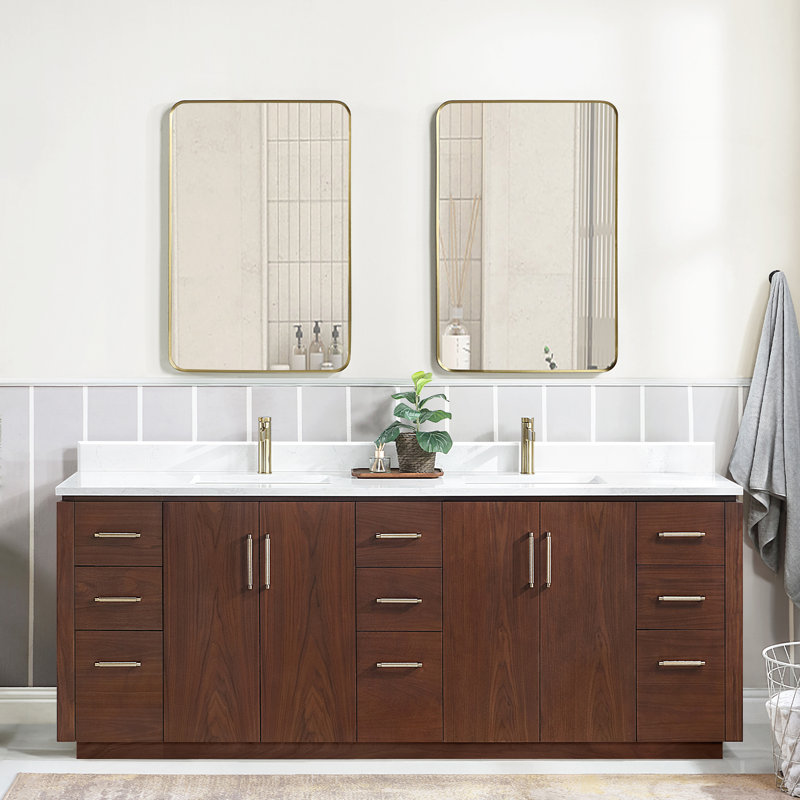 Meuble-lavabo double 84 po Cloverfield, Noyer naturel, Or