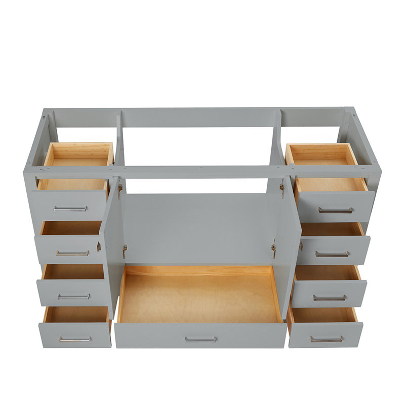 Cambridge 60'' W Single Bathroom Vanity Base, Brushed Nickel, Gray