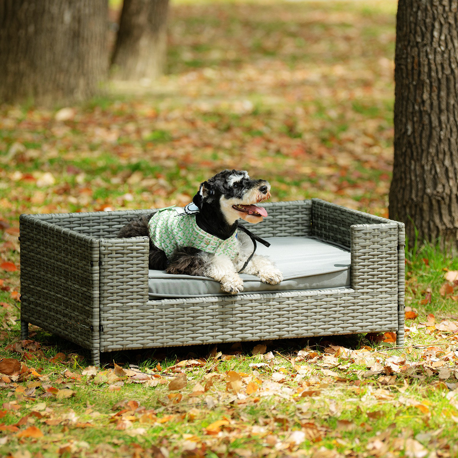 PawHut Wicker Dog House with Canopy, Rattan Dog Bed with Water