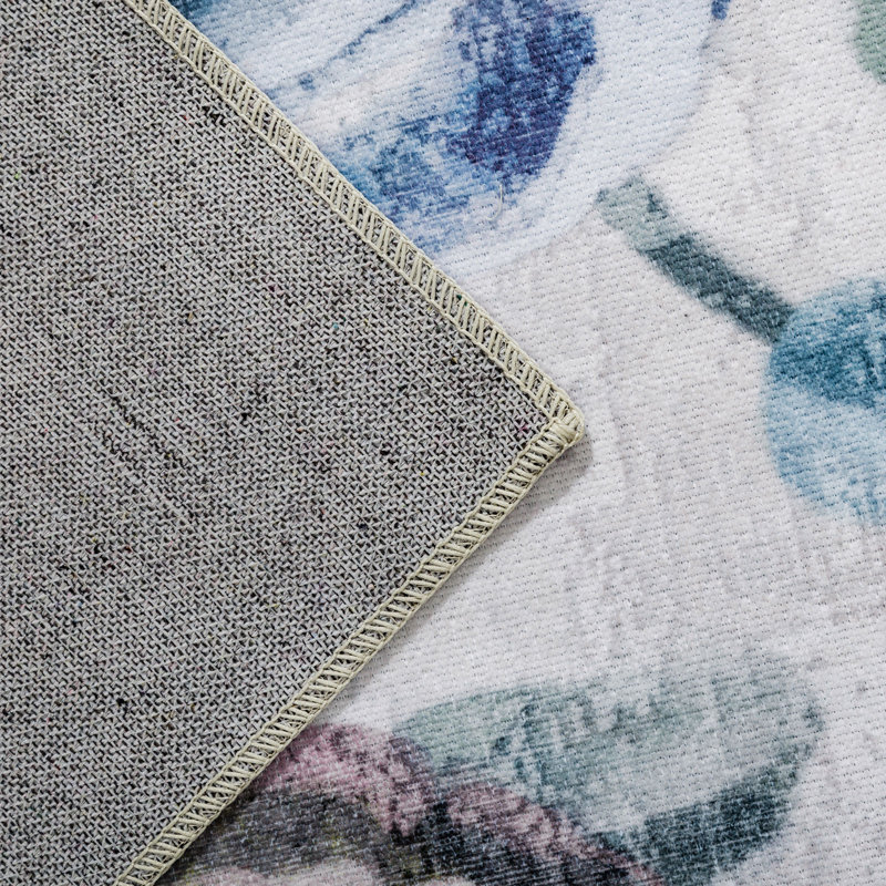 Blue Floral Machine Washable Synthetic Runner Rug