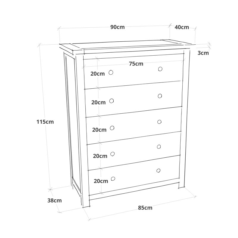 Soraya 90cm W 5 - Drawer Chest of Drawers