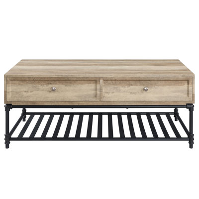 Table basse avec dessus en bois composite, décor chêne lumineux et gris sable