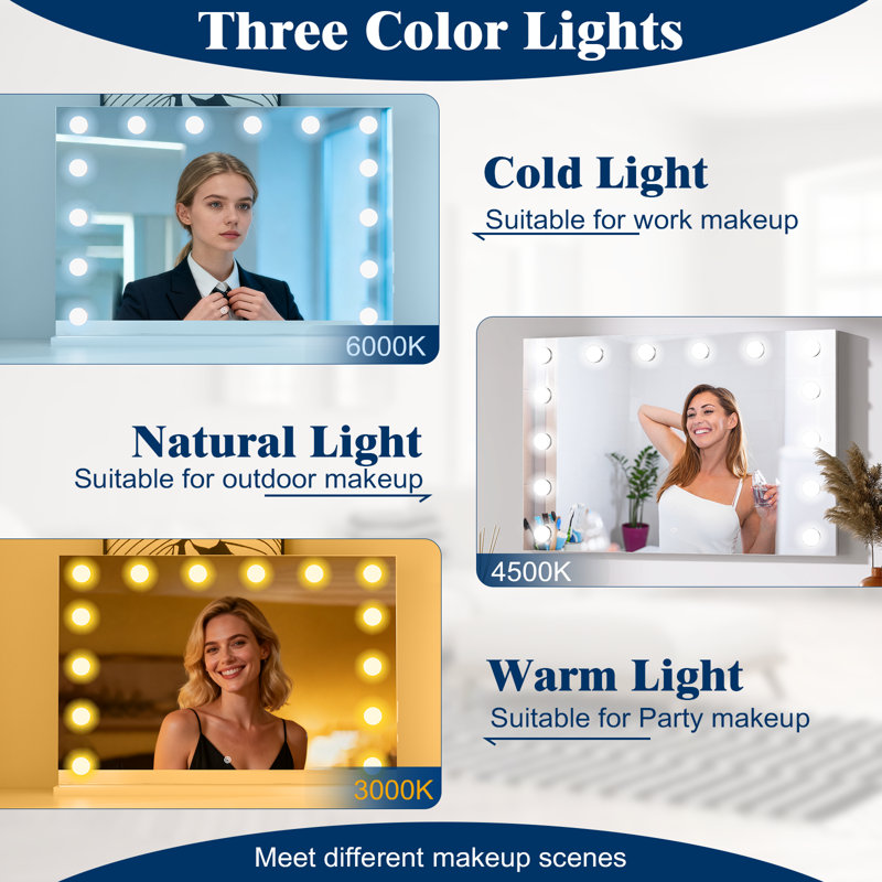 Lighted Makeup Mirror, Hollywood Vanity Mirror with Lights, 29" x 40"