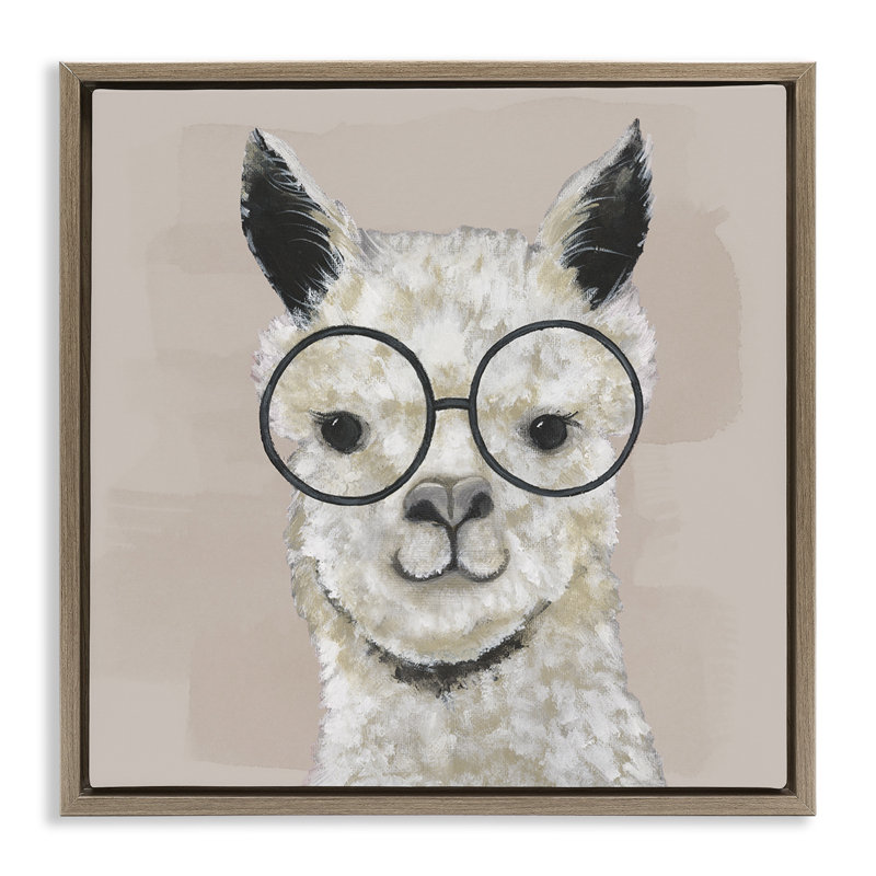 Portrait de lunettes Happy Alpaca, H 18 po x l 18 po, Cadre flottant orme Montalcino