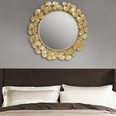 Miroir mural rond de 30,5 po en feuille d'or, cadre en fer avec trou de serrure à suspendre
