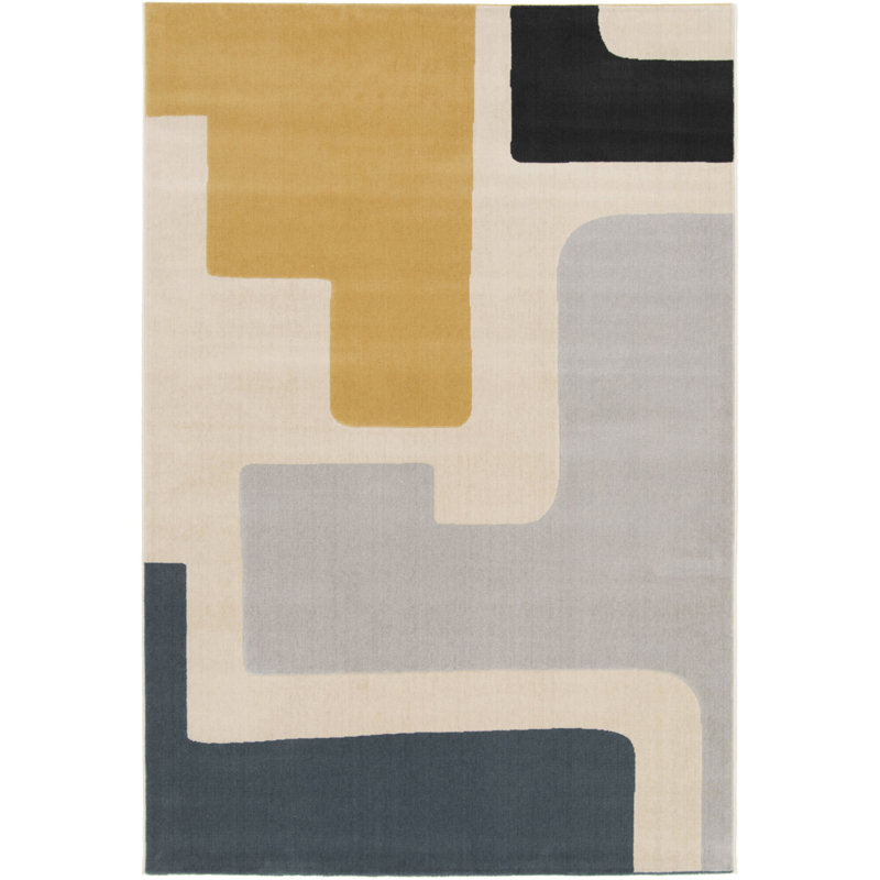 Odoaker Machine Woven Black/Blue/Cream/Grey/Yellow Indoor Rug, Rectangle 200 x 290 cm