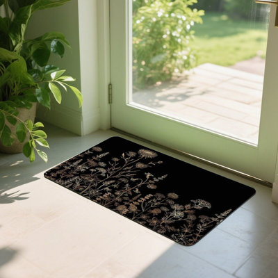 Luxury Entry Rug 24"x36", Gold Wildflower Silhouette Doormat