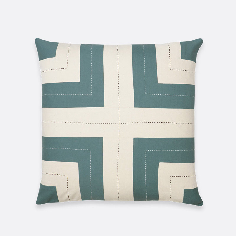 Interlock Square Pillow Cover & Insert, White/Spruce
