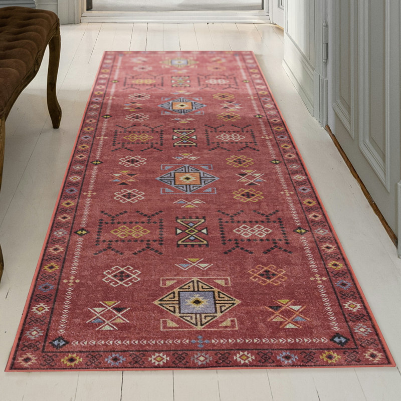 Tapis rouge / crème Maril Austell, Tapis de couloir 1 pi 6 po x 8 pi