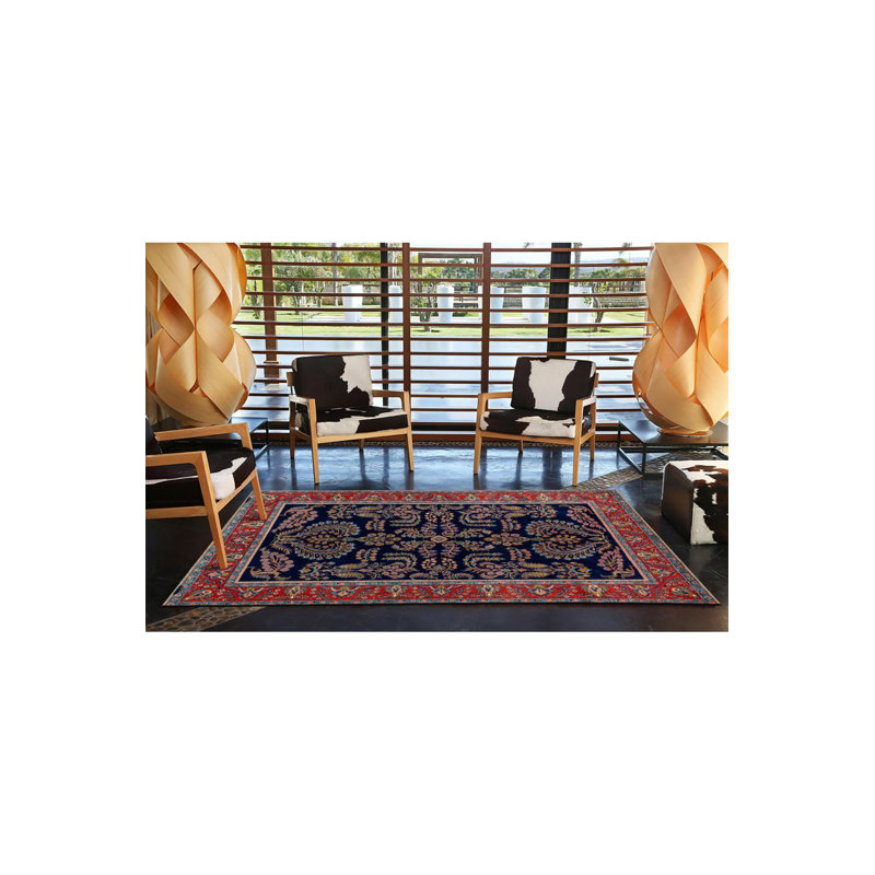 Tapis décoratif bleu marine à motif floral, Sous-tapis carré 3 pi 3 po inclus
