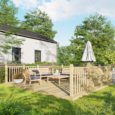 Powersheds 14 x 16ft Timber Pressure Treated Decking Kit - Handrails on Three Sides