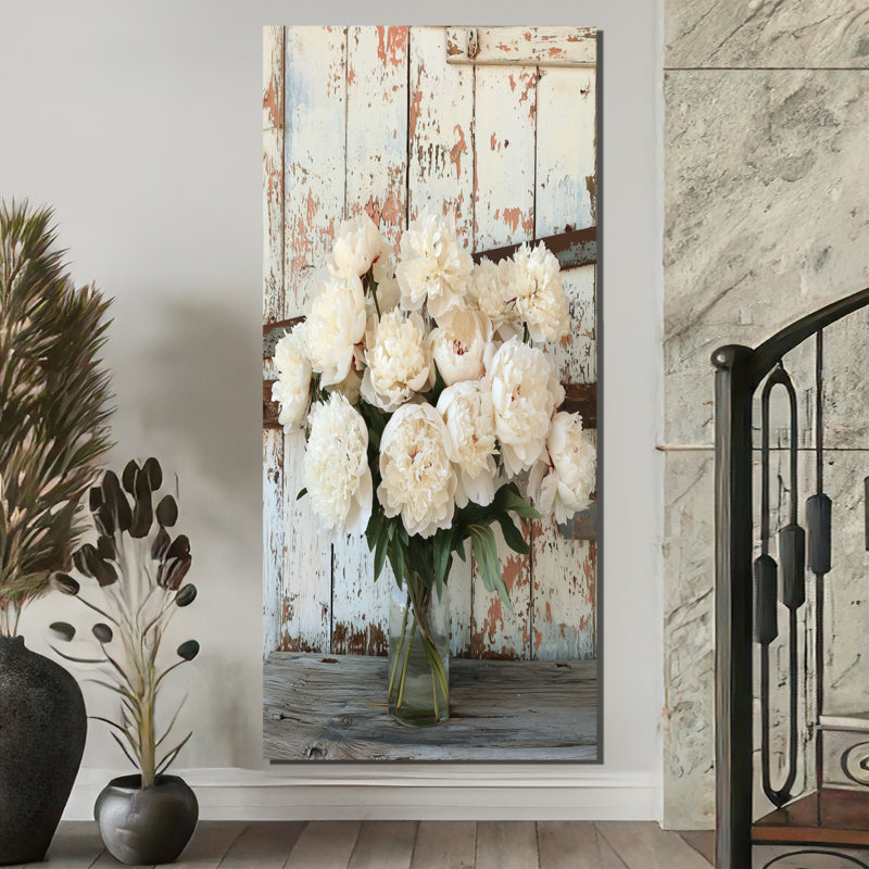 Photo pivoines par la grange laitière I - pivoines, reproduction d'art sur toile, H 60 po x l 28 po, Toile tendue