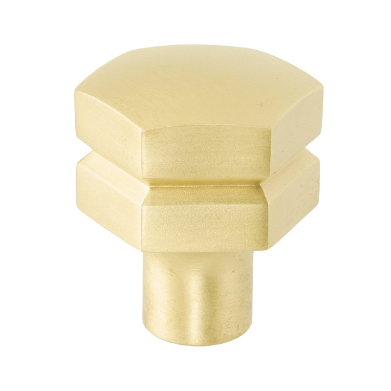 Hexagon medium brass knob, in Satin Brass